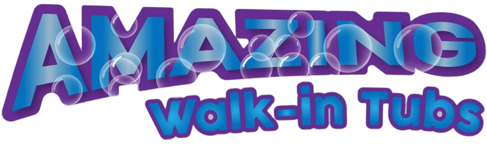 *   Image: A logo.
    *   Text: "AMAZING" (large, blue with purple outline, bubbles over it) and "walk-in Tubs" (smaller, bl