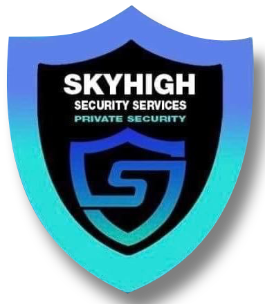 Skyhigh Security Services Private Security logo featuring nested blue and black shields and a stylized 'S'.