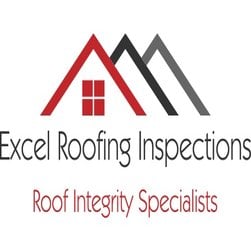 Logo for Excel Roofing Inspections, featuring three overlapping roof outlines and the tagline "Roof Integrity Specialists.