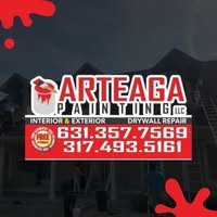 Arteaga Painting LLC business card: Interior, exterior, and drywall repair services. Call 631-357-7569 or 317-493-5161.