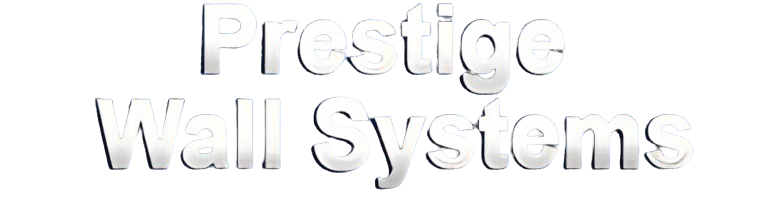 Prestige Wall Systems logo in silver 3D lettering.