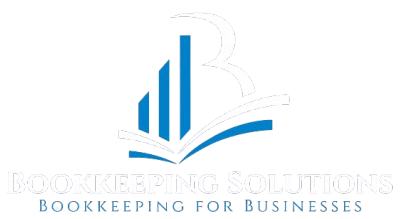 Bookkeeping Solutions logo featuring a bar graph over an open book with tagline "Bookkeeping for Businesses".