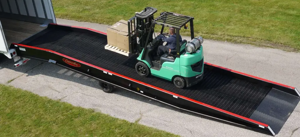 portable forklift on a yard ramp