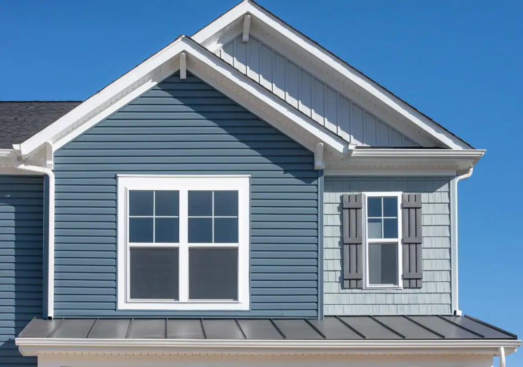 blue metal siding window
