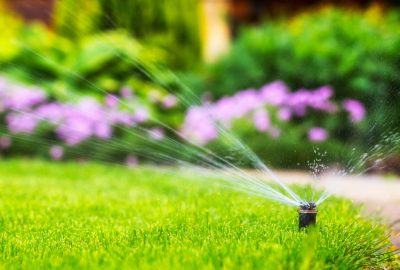 automatic sprinkler system watering the lawn